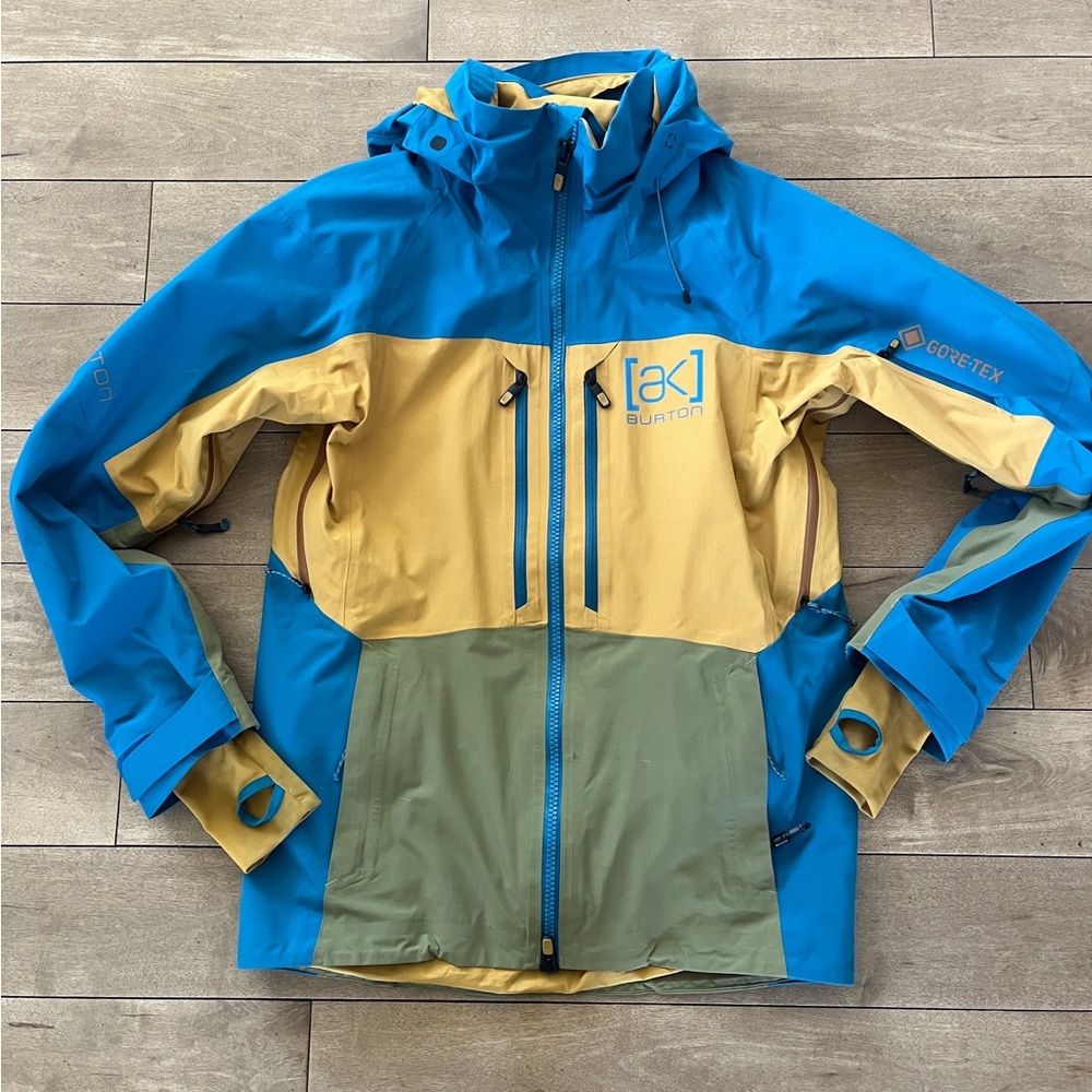 Burton AK Gore‑Tex 3L snowboard jacket in blue, mustard & olive